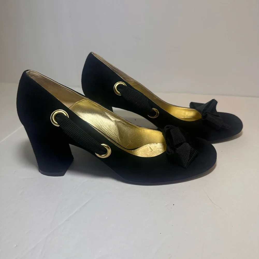 Bettye Muller Black Block Heels‎ with Bow Accent size 37. 1/2